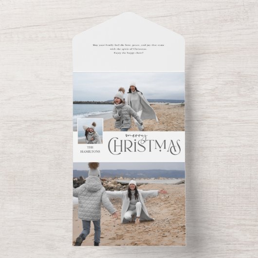 Prettige kerstgroet met zilveren foto-inzet all in one uitnodiging (Binnen)