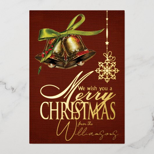 Prettige kerstgroeten Retro Kerstkaart Goud Folie Folie Feestdagenkaart (Voorkant)