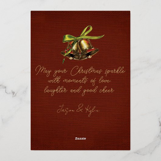 Prettige kerstgroeten Retro Kerstkaart Goud Folie Folie Feestdagenkaart (Achterkant)