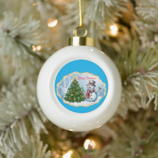 Prettige Kerstman Sneeuwpop Boom Cute Keramische Bal Ornament