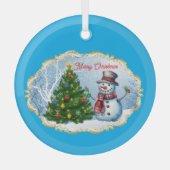 Prettige Kerstman Sneeuwpop Boom Knuffel Glas Ornament (Voorkant)