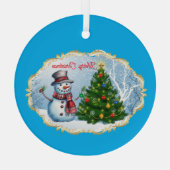 Prettige Kerstman Sneeuwpop Boom Knuffel Glas Ornament (Achterkant)