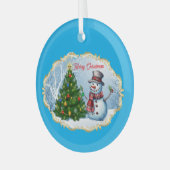 Prettige Kerstman Sneeuwpop Boom Knuffel Glas Ornament (Voorkant links)