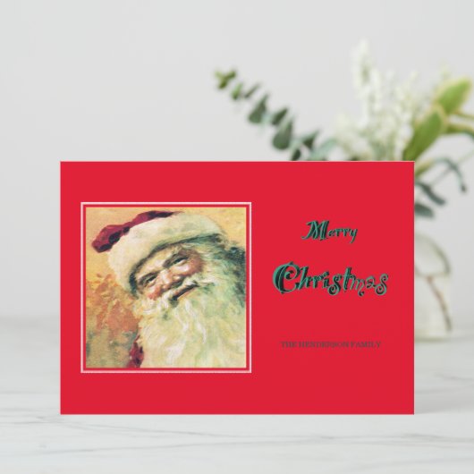 Prettige Kerstman Vrolijke Kerst Vakantie - Rood Feestdagenkaart (Staand voorkant)