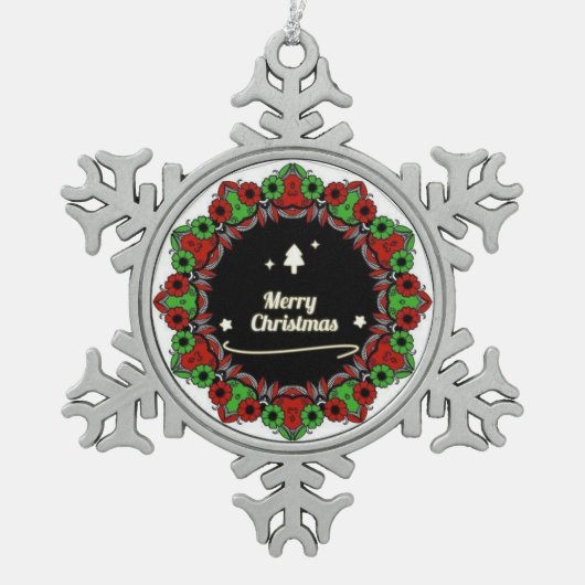 Prettige kerstmandala ontwerpen tin sneeuwvlok ornament (Voorkant)