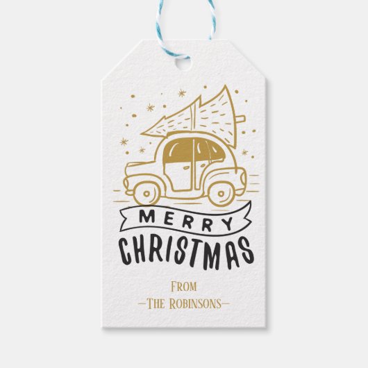 Prettige Kerstmis Auto Boom Aangepaste Tekst Sjabl Cadeaulabel (Voorkant)