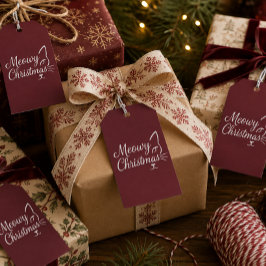 'Prettige Kerstmis' Elegante Diep Cranberry Cadeau Cadeaulabel