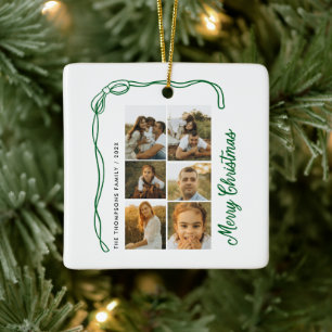 Prettige Kerstmis Familie 6 Foto's Keramisch Ornament