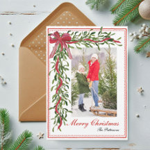 Prettige Kerstmis Mistletoe Rode Strik Familie Fot