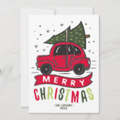 Prettige Kerstmis Rode Auto Boom Naam Sjabloon Sch (Voorkant)