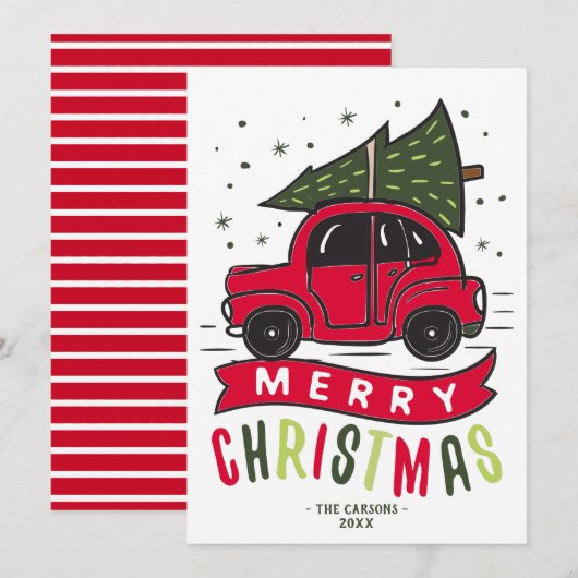 Prettige Kerstmis Rode Auto Boom Naam Sjabloon Sch (Voorkant / Achterkant)