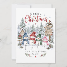 Prettige Kerstmis Sneeuwman Familie Kerstkaart