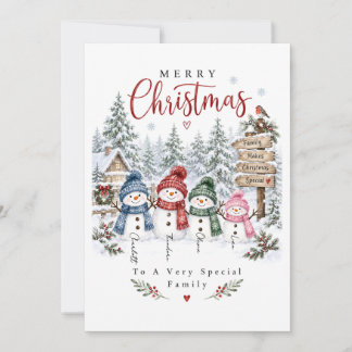 Prettige Kerstmis Sneeuwman Familie Kerstkaart