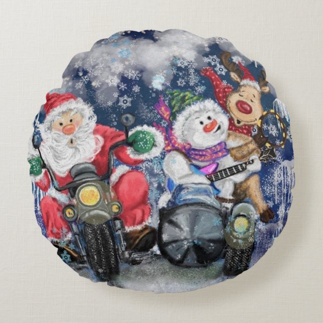 Prettige Kerstmis Vrienden Grappig Rond Kussen (Voorkant)