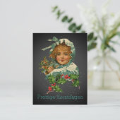 Prettige Kersttige dag Holly Girl Black Briefkaart (Staand voorkant)
