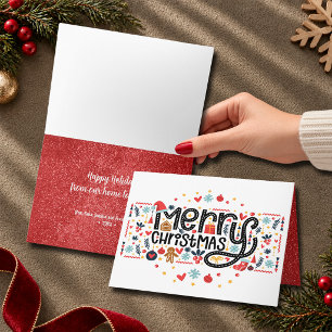Prettige kersttypografie gevouwen feestdagen kaart