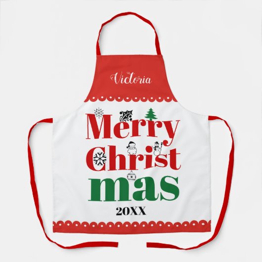 Prettige kersttypografie met elementen schort (Voorkant)