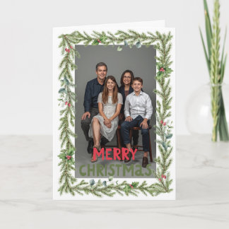 Prettige Kerstvakantie Groene Familie Foto Kaart