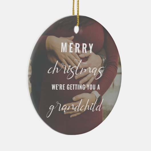 prettige kerstzwangerschap/baby-aankondiging foto keramisch ornament (Rechts)