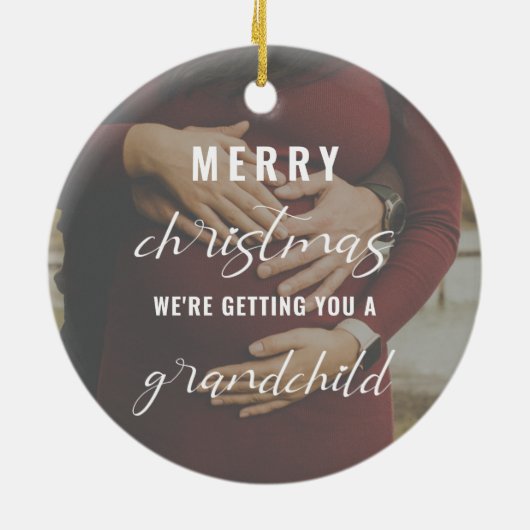 prettige kerstzwangerschap/baby-aankondiging foto keramisch ornament (Achterkant)