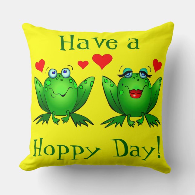 Prettige Kikkers Voor Een Hoppy Dag Kussen (Voorkant)