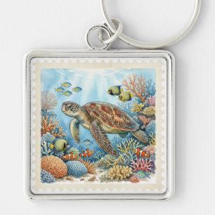 PRETTIGE KLEURRIJKE ZEE SCHILDPAD EN TROPISCHE VIS SLEUTELHANGER