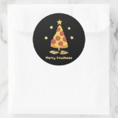 Prettige Korstmas - Pizza Kerstmis Ronde Sticker (Tas)