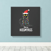 Prettige Kusmijnkont Grappige Kat Kerstverlichting Canvas Afdruk (Insitu (Houten vloer))