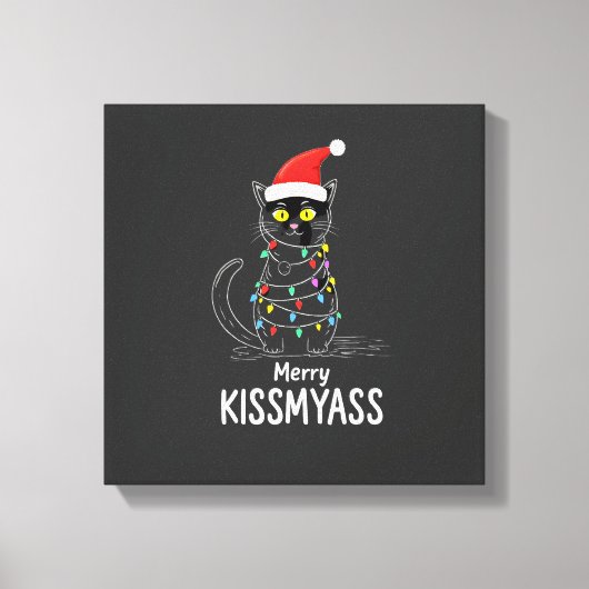 Prettige Kusmijnkont Grappige Kat Kerstverlichting Canvas Afdruk (Voorkant)