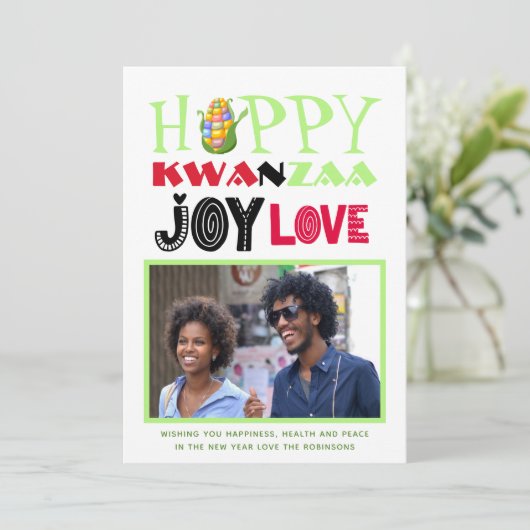 Prettige Kwanzaa Foto Wenskaart Liefde Vreugde Vre Feestdagenkaart (Staand voorkant)