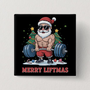 Prettige Liftmas Krachttraining Kerstman Fitness G Vierkante Button 5,1 Cm
