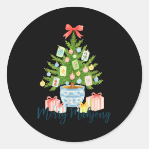 Prettige Mahjong Kerstboom Chinoiserie Vakantie  Ronde Sticker