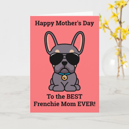 Prettige Moederdag van Dog Lilac Tan Frenchie Kaart (Gele Bloem)
