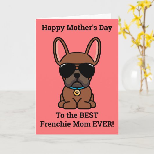 Prettige Moederdag van Dog Red Fawn Frenchie Kaart (Gele Bloem)
