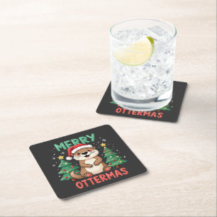 Prettige Ottermas Grappige Otter Dieren Kerstliefh Kartonnen Onderzetters
