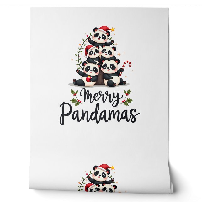 Prettige Pandamas Pun Panda Kerstmis (2) Behang (Afrollen)