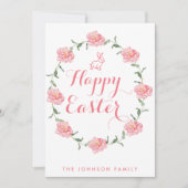 Prettige Pasen Kaarten Roze Konijn En Krans (Voorkant)