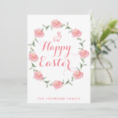 Prettige Pasen Kaarten Roze Konijn En Krans (Staand voorkant)