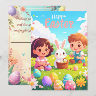 Prettige Pasen Wenskaart – Cute Bunny Paasei Feestdagenkaart