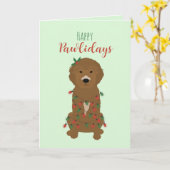 Prettige Pawlidays Goldendoodle Kerstverlichting Kaart (Gele Bloem)