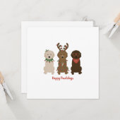 Prettige Pawlidays Goldendoodle Kerstverlichting Kaart (Voorkant / Achterkant in situ)