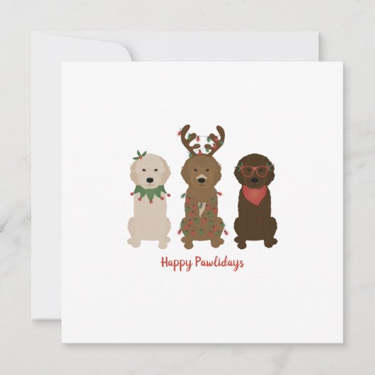 Prettige Pawlidays Goldendoodle Kerstverlichting Kaart (Voorkant)