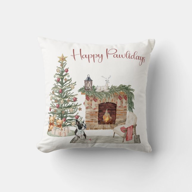 Prettige Pawlidays Hond Design- Boston Terrier Kussen (Voorkant)