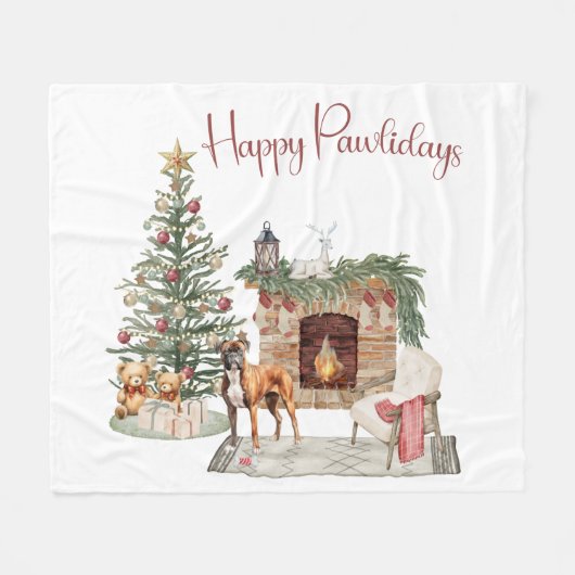 Prettige Pawlidays Hond Design- Boxer Fleece Deken (Voorkant (Horizontaal))