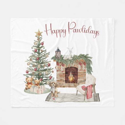 Prettige Pawlidays Hond Design- Cavapoo Fleece Deken (Voorkant (Horizontaal))