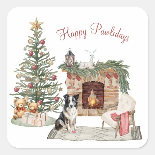 Prettige Pawlidays Hond Design - Collie Vierkante Sticker (Voorkant)