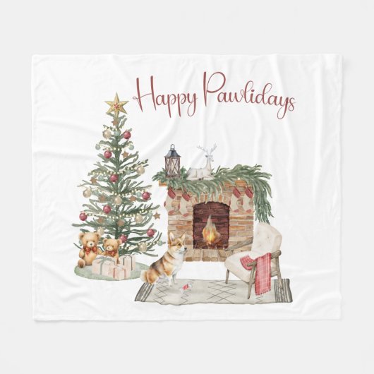 Prettige Pawlidays Hond Design- Corgi Fleece Deken (Voorkant (Horizontaal))