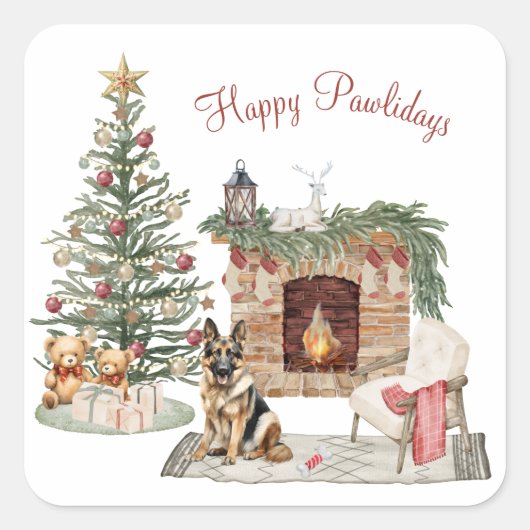 Prettige Pawlidays Hond Design- Duitse Herder Vierkante Sticker (Voorkant)