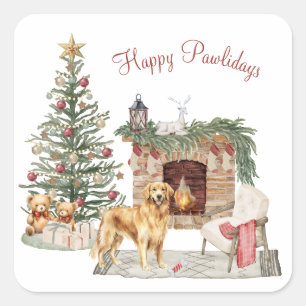 Prettige Pawlidays Hond Design- Golden Retriever Vierkante Sticker