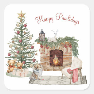 Prettige Pawlidays Honden Design- Pomeranian Vierkante Sticker